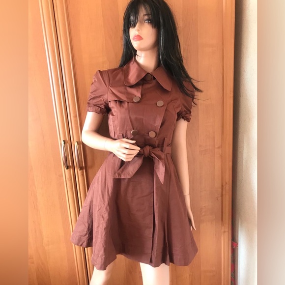bebe Dresses & Skirts - Bebe orange brown short sleeve trench coat dress with buttons and belt in sz S